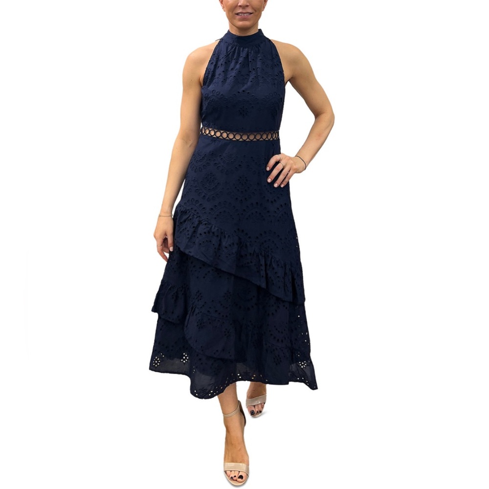 Sam Edelman women’s eyelet high-neck sleeveless tired dress 
Size 10